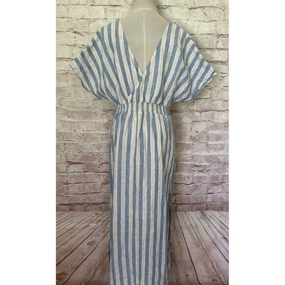 Boden Womens Dress Linen Kaftan Maxi Porcelain Blue Lurex Stripe Size 12P Petite - Picture 6 of 7